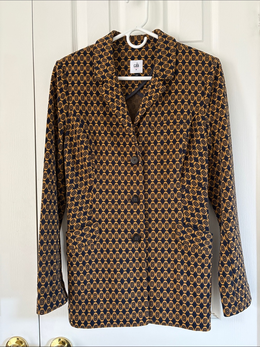 CAbi Printed Knit Blazer in Mustard and Black